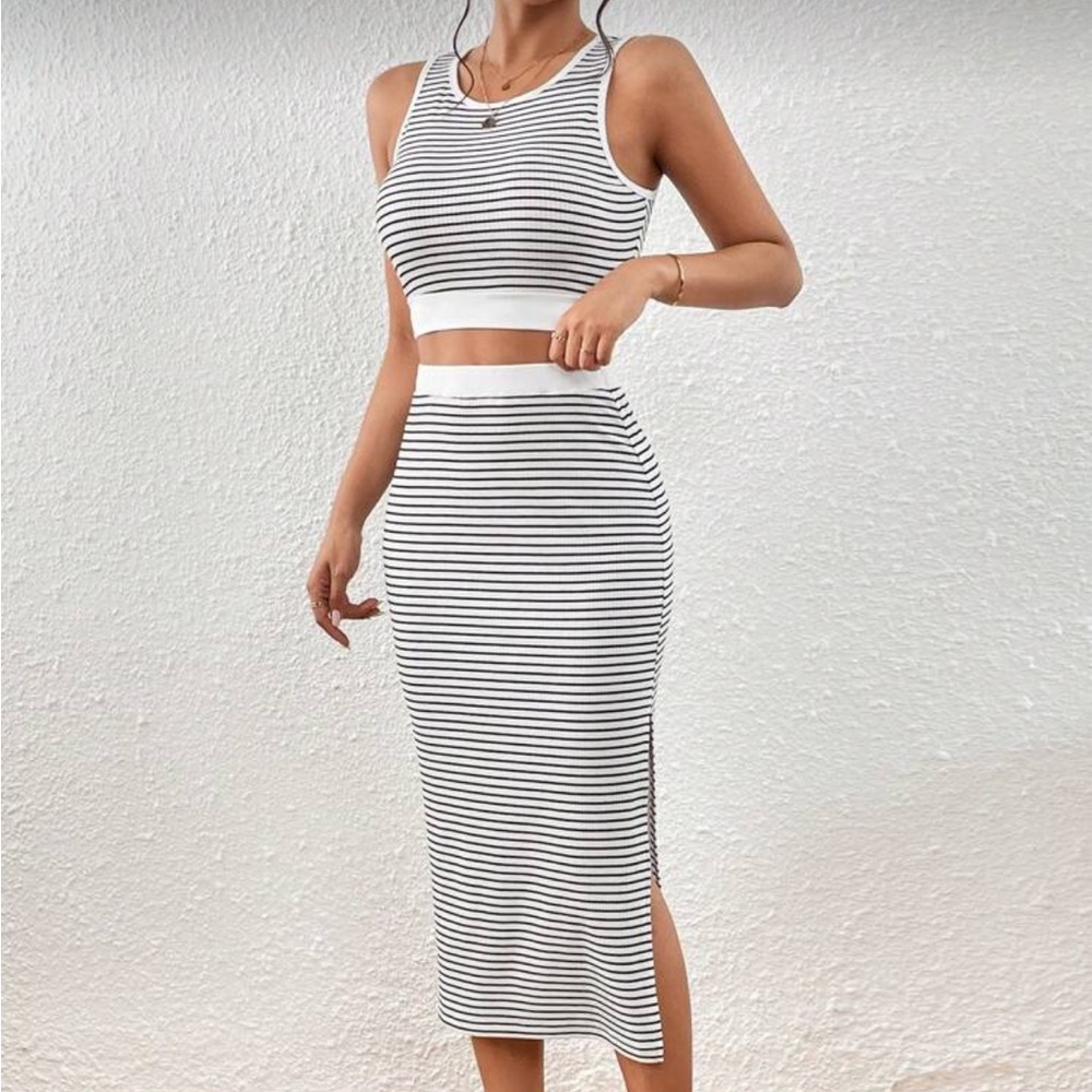 Striped Black and White Midi Skirt set